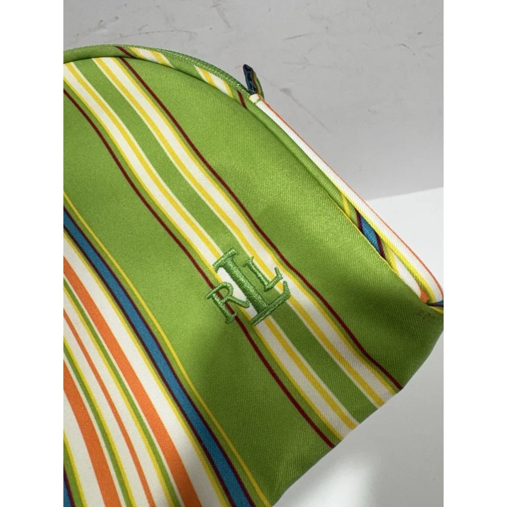 Lauren Ralph Lauren Zippered Makeup Bag Cosmetic Clutch Green Yellow Striped